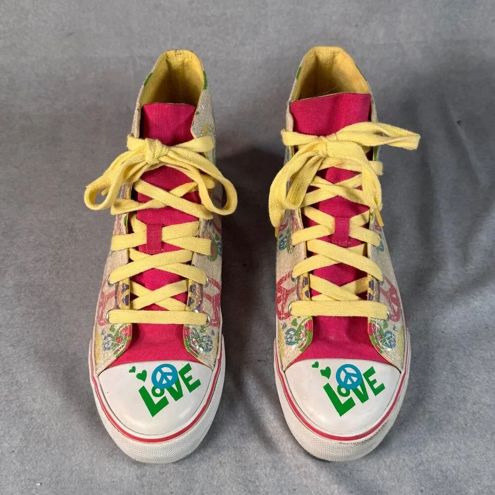 Vintage Justice Peace Sign Sequin High Top Sneakers Junior Size 7 Y2K Retro